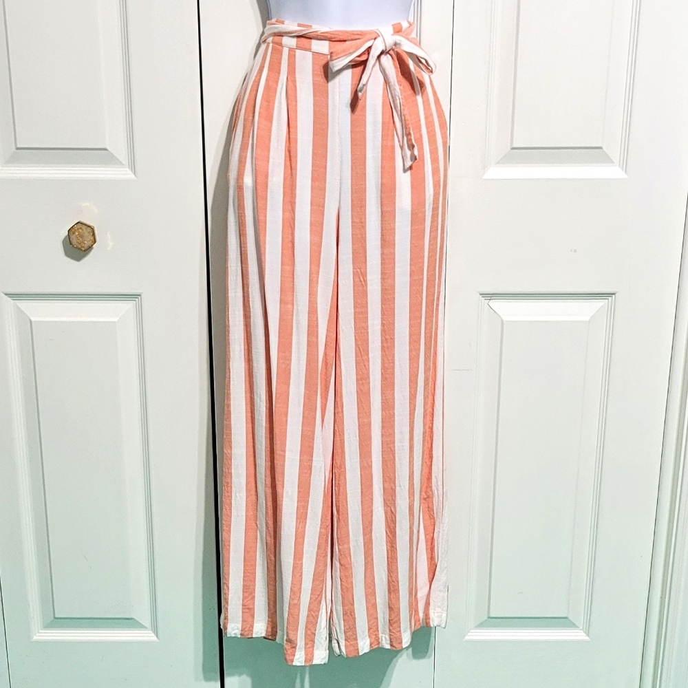 Volcom Wide Leg Trousers Flowey Pants Bottoms Striped White Coral Peach …